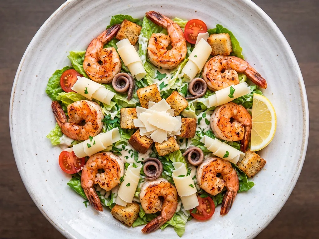 Салат Цезарь с креветками